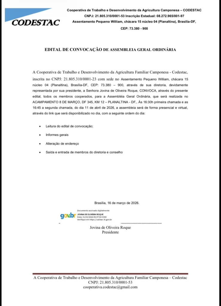 Convocação Codestac DF