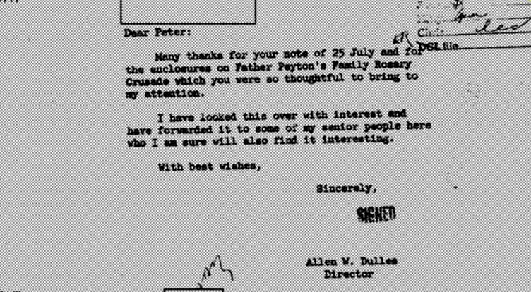 Carta de 1961 revela elo entre a Cruzada do Rosário, Peter Grace e o diretor da CIA, Allen Dulles