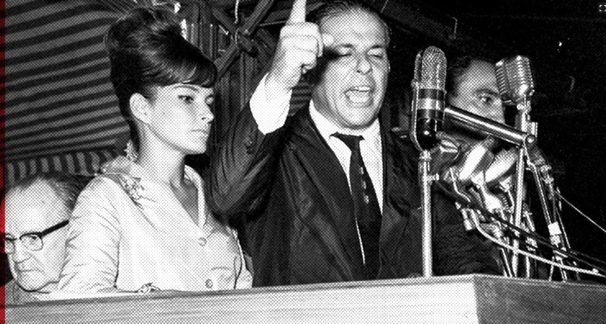 João Goulart durante comício na Central do Brasil, no Rio de Janeiro, em 13 de março de 1964