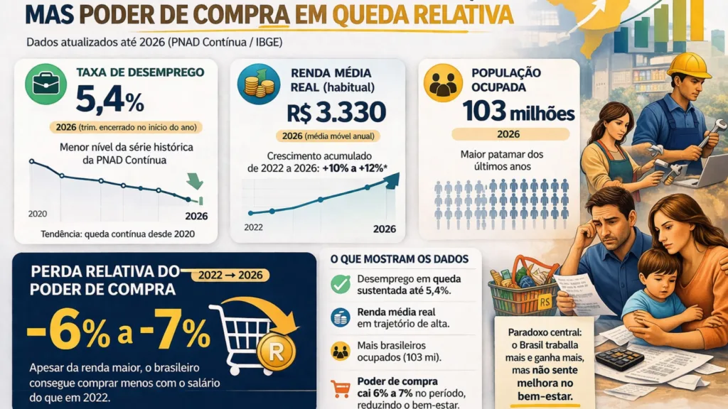 Brasil: Emprego e renda em alta e poder de compra em queda relativa