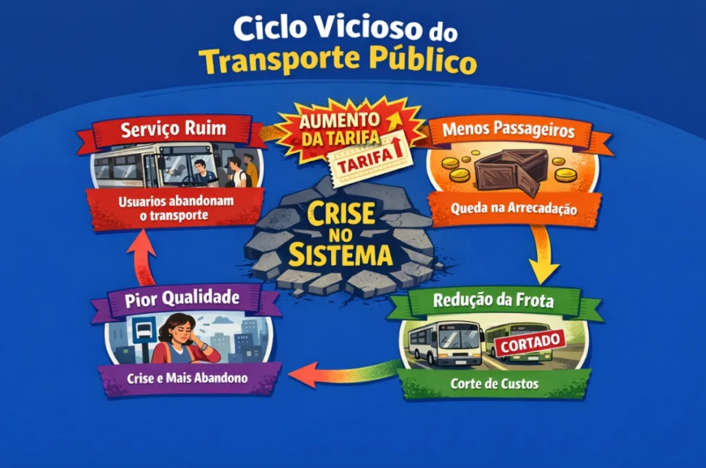 Ciclo vicioso dos aumentos das passagens e do sucateamento do sistema de transporte público