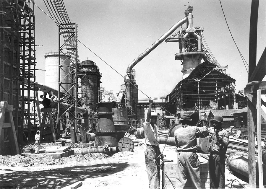 Obras do início da construção da Companhia Siderúrgica Nacional