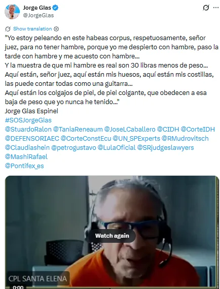 Depoimento de Jorge Glas na audiência de abril de 2026