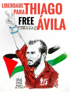 Liberdade para Thiago Ávila, charge de Carlos Latuff para o Brasil de Fato
