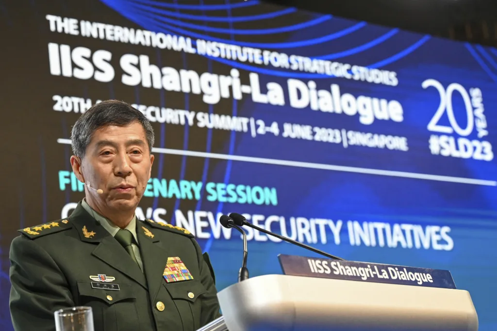 Ex-ministro da Defesa da China, Li Shangfu, na 20ª Cúpula do Diálogo de Shangri-La, em Singapura, em 4 de junho de 2023.
