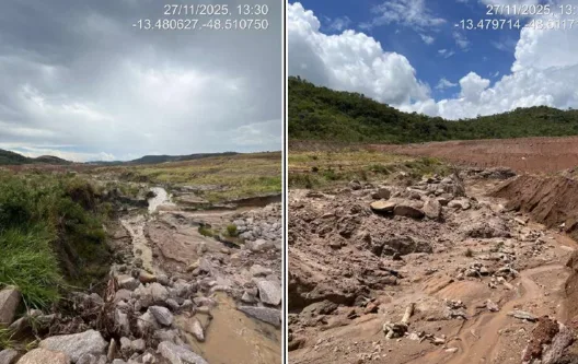 Fotos realizadas pela vistoria técnica mostram processo erosivo onde houve exploração mineral irregular.