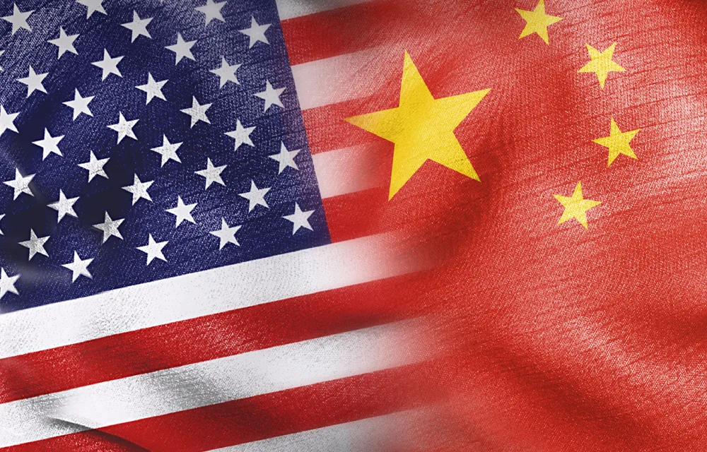 Bandeiras Estados Unidos e China mescladas