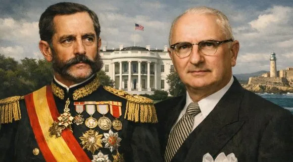 Montagem com as imagens do general espanhol Valeriano Weyler (à esquerdfa) ao lado de Lester D. Mallory.
