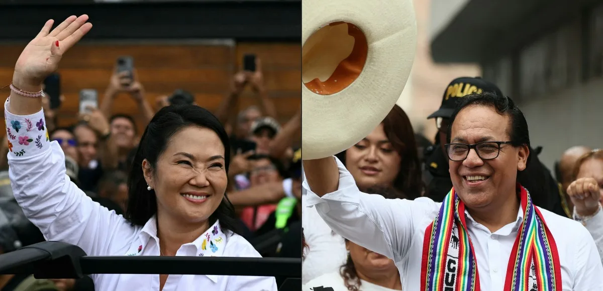 A candidata conservadora Keiko Fujimori e o candidato da esquerda Roberto Sánchez