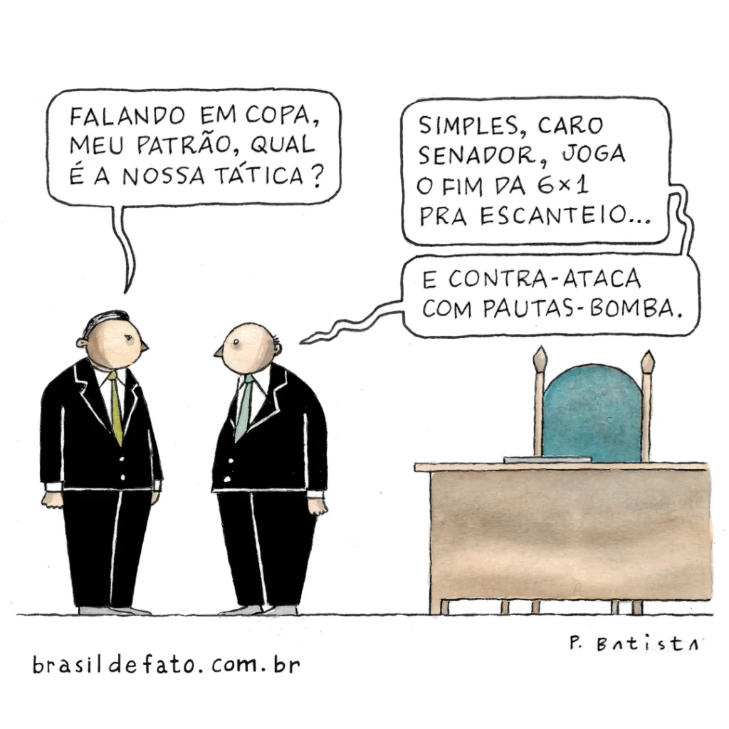 Piores em campo, charge de Paulo Batista para o Brasil de Fato