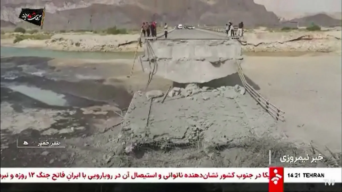 Imagem da emissora estatal iraniana Irna mostra uma ponte no condado de Bandar Khamir, perto do Estreito de Ormuz.
