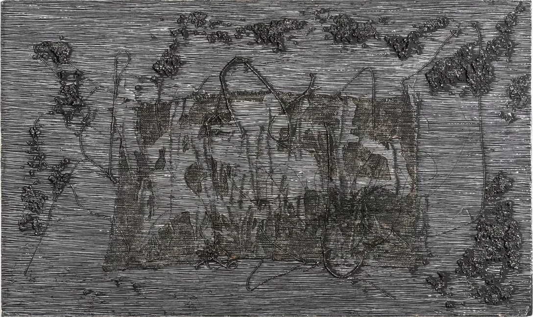 Escultura Barroco negro, de Jesús Rafael Soto, mostra uma forma abstrata composta de arame e tinta sobre isorel