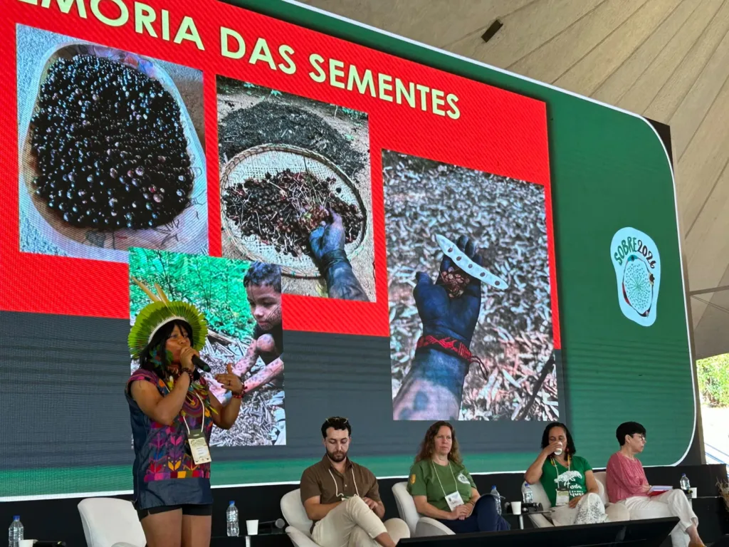A liderança indígena Tamikuã Txihi defendeu o reconhecimento dos conhecimentos dos povos originários nas políticas de restauração ecológica