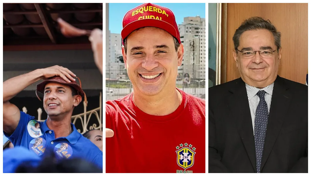 Da esquerda para a direita, Alysson Bezerra (União), Cadu do Lula (PT) e Álvaro Dias (PL)