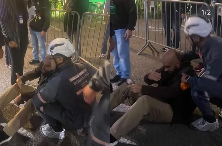 Momento em que o repórter do Brasil de Fato é agredido