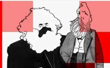 Desenho da coleção sobre a obra de Marx e Engels.