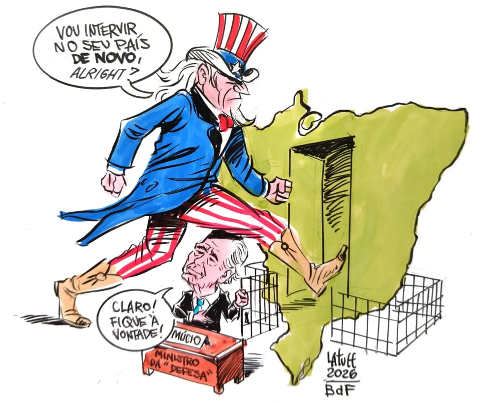 Com vocês, Múcio, o ministro da 'Defesa', charge de Carlos Latuff para o BdF