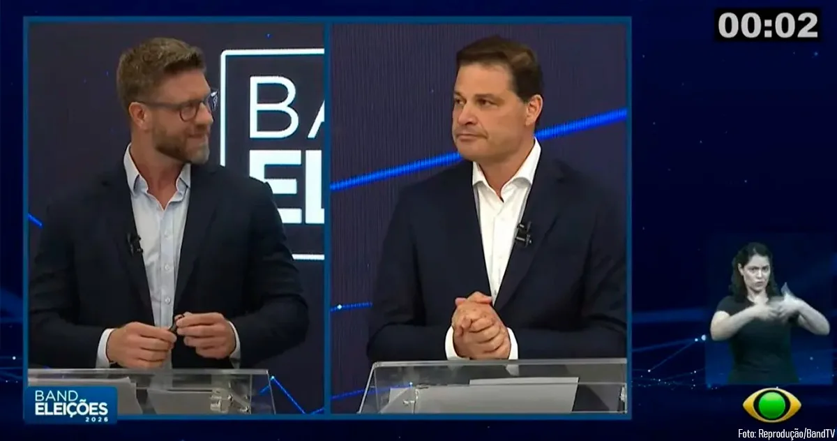 Requião Filho (PDT) e Sandro Alex (PSD) no primeiro debate das eleições de 2026 para o governo do Paraná.