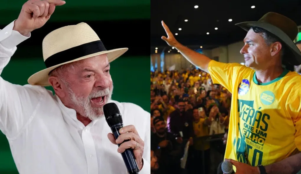 Os candidatos Luiz Inácio Lula da Silva e Flávio Bolsonaro.