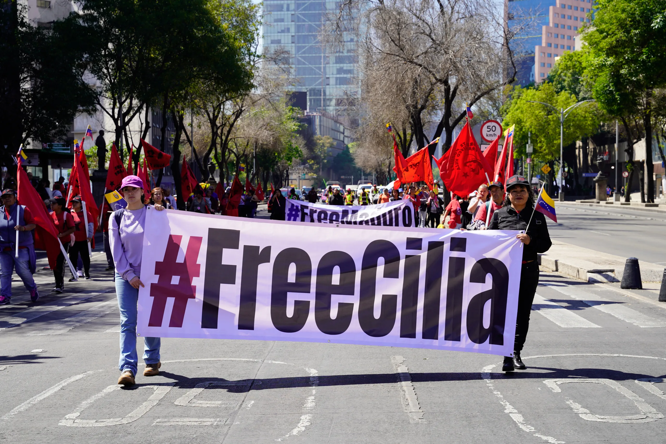 Manifestação no México pede a liberdade da primeira-dama Cilia Flores.