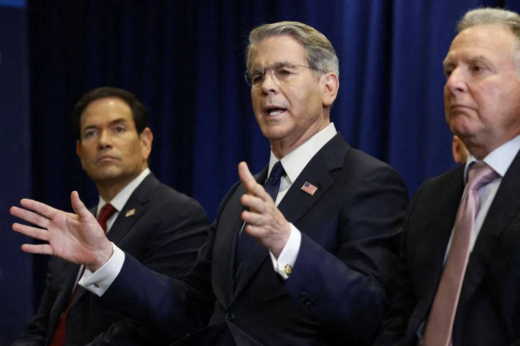 O secretário de Estado Marco Rubio, o secretário do Tesouro Scott Bessent e o enviado especial ao Oriente Médio Steve Witkoff na 81ª Assembleia Geral da ONU