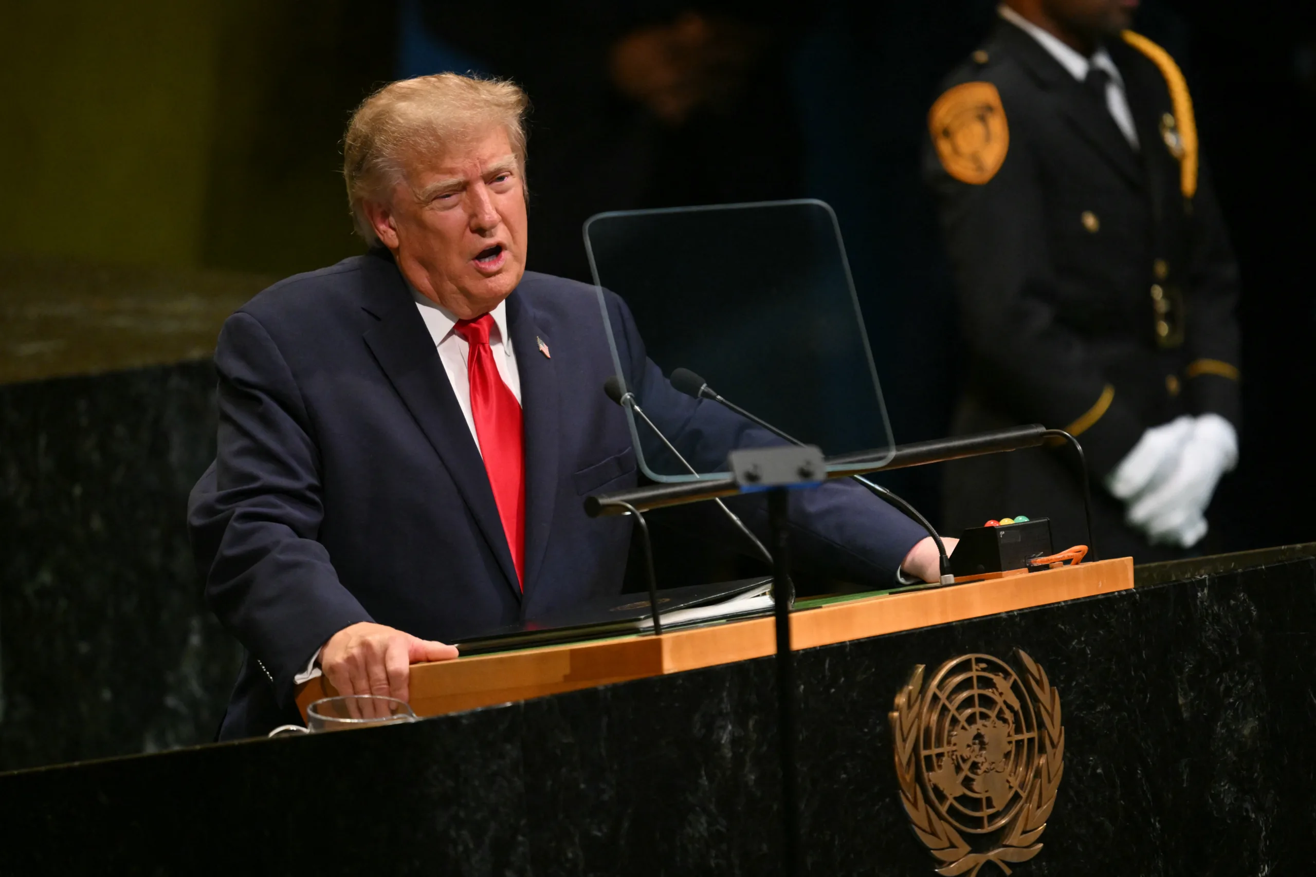 O presidente dos Estados Unidos, Donald Trump, em discurso na Assembleia Geral da ONU.
