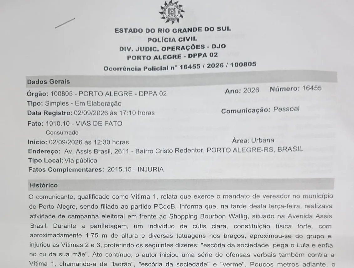O parlamentar estava panfletando e apresentando propostas em frente ao Bourbon Wallig quando foi abordado por um homem que estava de bicicleta