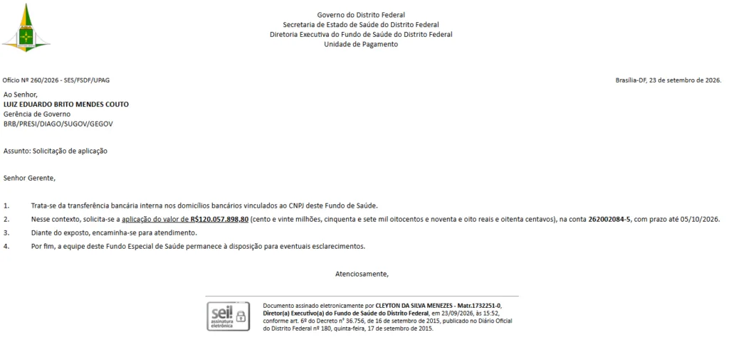 Ofício GDF Fundo de Saúde