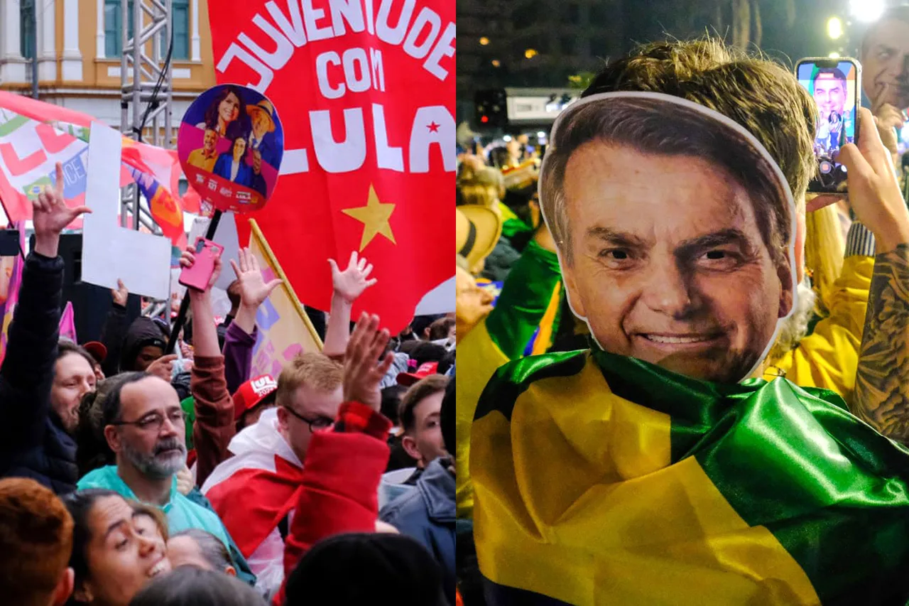 À esquerda, comício de Lula no Largo Glênio Peres; à direita, ato de Flávio Bolsonaro no Parcão