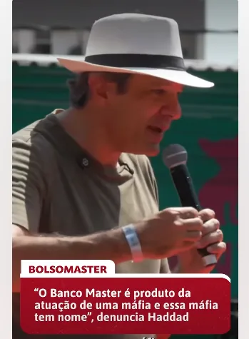 Vídeo do candidato Fernando Haddad sobre o Banco Master que o governador Tarcísio de Freitas queria tirar do ar.