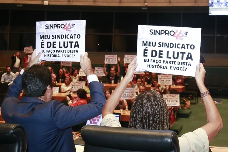 Membros do Sinpro durante votação na Câmara Legislativa do Distrito Federal