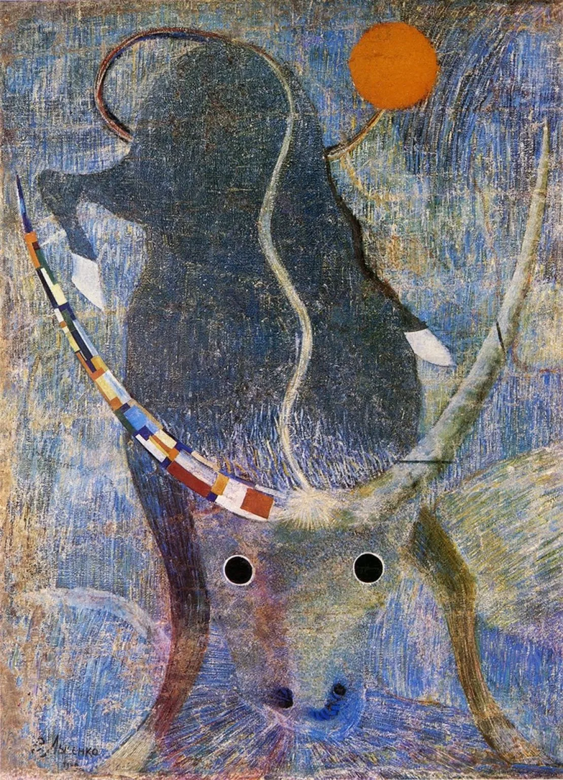 Pintura de um touro com a cabeça abaixada, preparando o ataque.