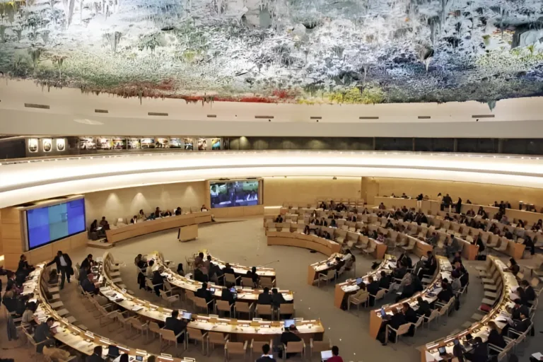 Sala dos Direitos Humanos e da Aliança de Civilizações, no Palácio das Nações da ONU, em Genebra, Suíça.