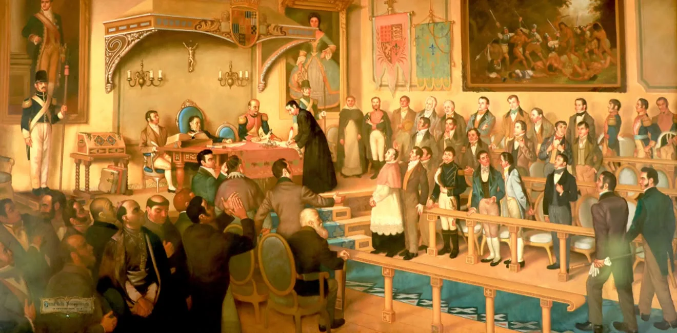 Pintura “Firma del Acta de Independencia” de Luis Vergara Ahumada, datada do século 20