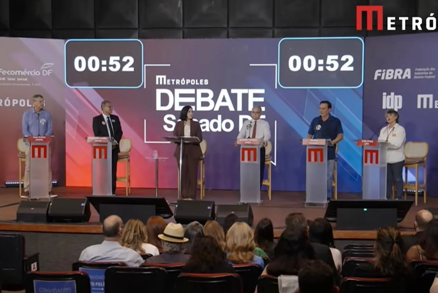Candidatos ao Senado pelo Distrito Federal durante debate realizado pelo Metrópoles, em Brasília