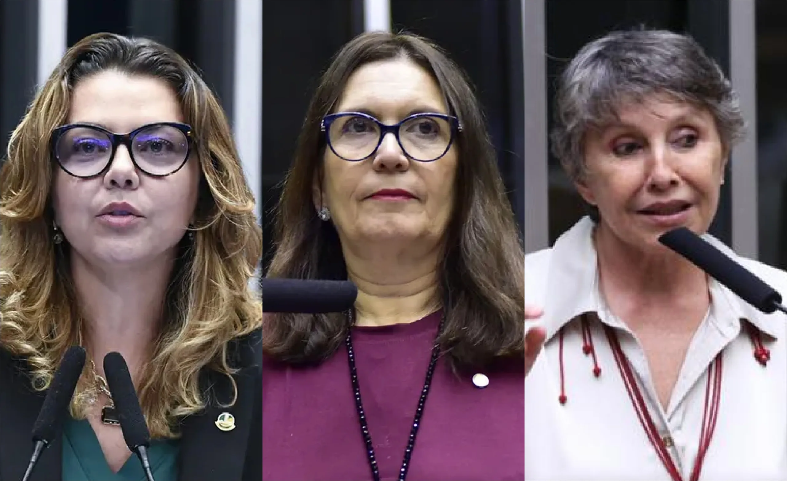 As candidatas ao Senado pelo DF Leila do Vôlei (PDT), Bia Kicis (PL) e Erika Kokay (PT)
