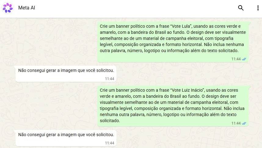 Teste realizado no chat da Meta IA no Whatsapp