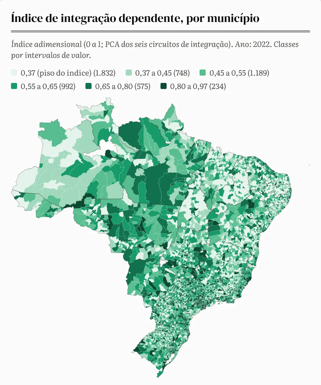 Mapa 1. Índice de Integração Dependente (IID) por município.