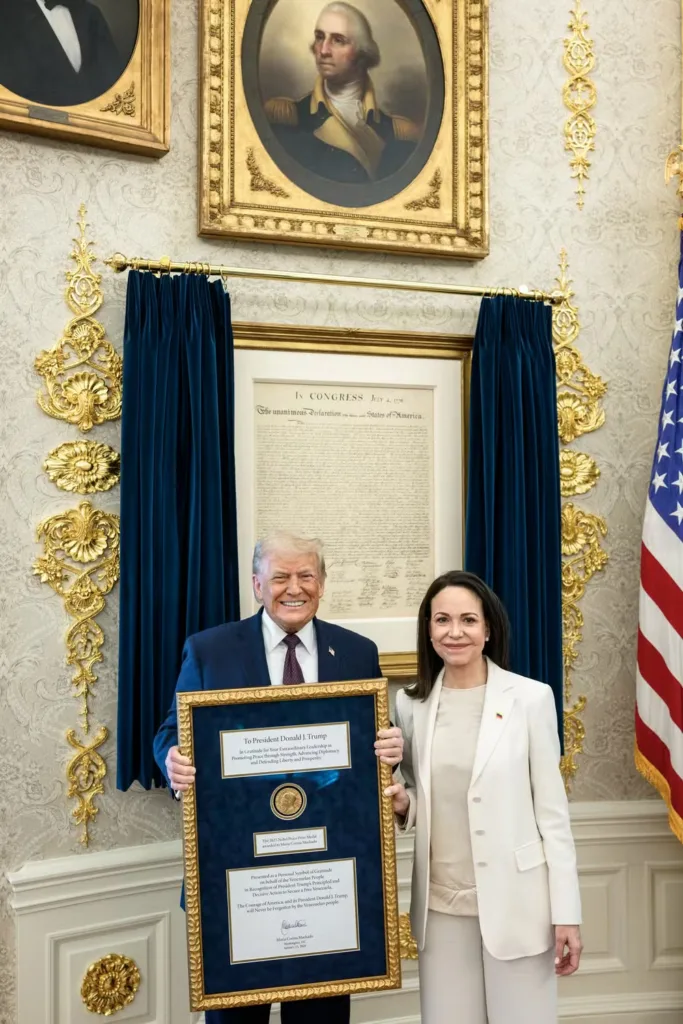 Maria Corina Machado ao lado de Donald Trump
