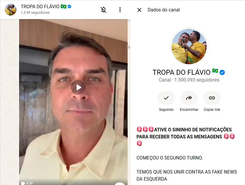 Grupo 'Tropa do Flávio' distribui fakenews para eleitores bolsonaristas.