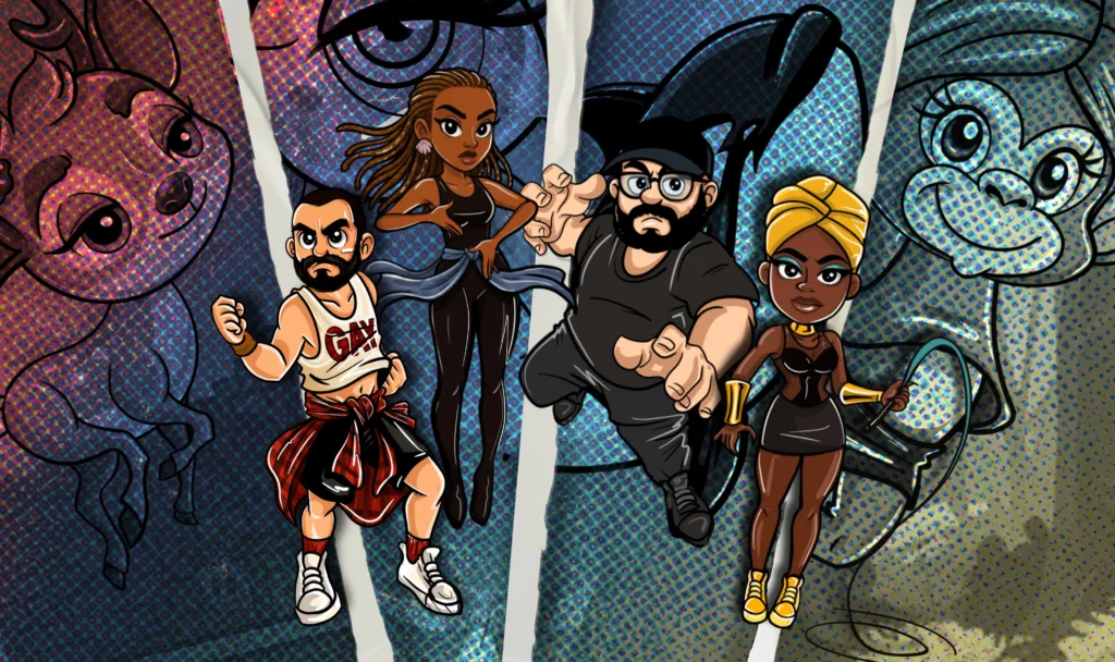 Ilustração da animação de “Revolução dos Bichos”, produzida pelo artista Amaro. A obra acompanha música que denuncia diferentes formas de violência e discriminação social