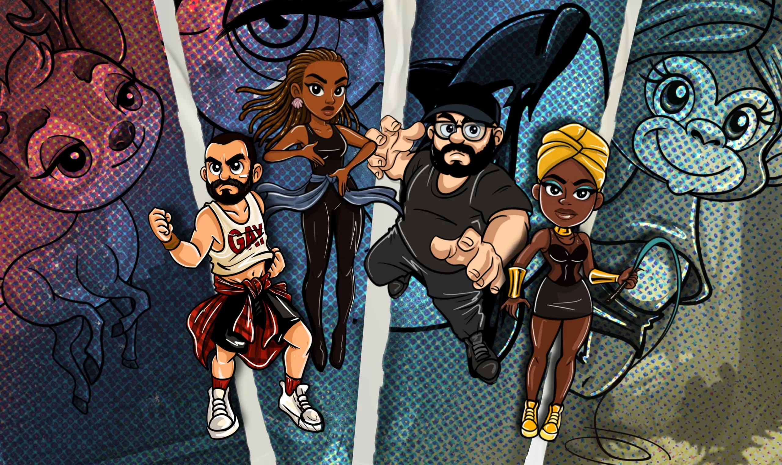 Ilustração da animação de “Revolução dos Bichos”, produzida pelo artista Amaro. A obra acompanha música que denuncia diferentes formas de violência e discriminação social