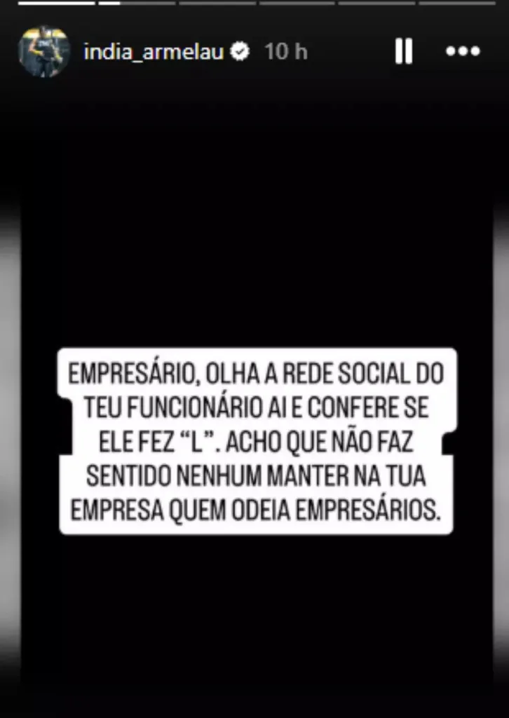 A deputada estadual Índia Armelau, do PL fluminense, incentivou empresários a demitir empregados por suas escolhas políticas